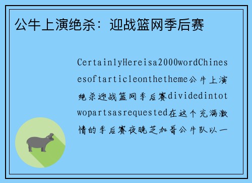公牛上演绝杀：迎战篮网季后赛